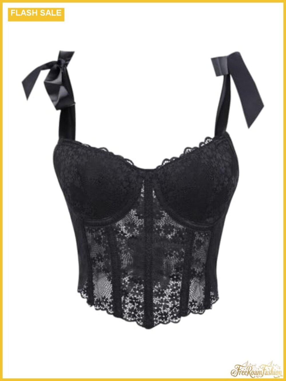 Floral Lace Corset Bustier Crop Top Ribbon Strap Women's